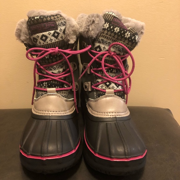 Pink/Grey kids fur lined winter boots - Picture 2 of 5